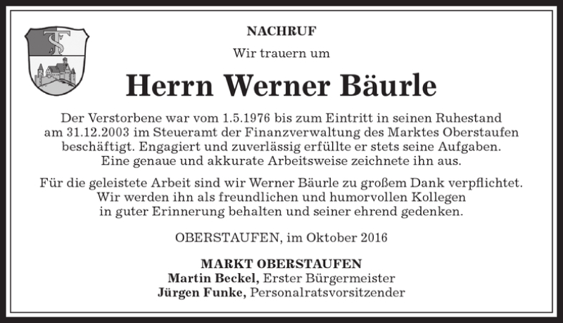 Traueranzeigen Von Werner B Urle Augsburger Allgemeine Zeitung