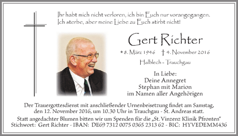 Traueranzeigen Von Gert Richter Augsburger Allgemeine Zeitung