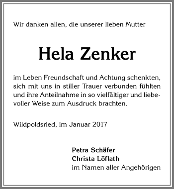 Traueranzeigen Von Hela Zenker Augsburger Allgemeine Zeitung