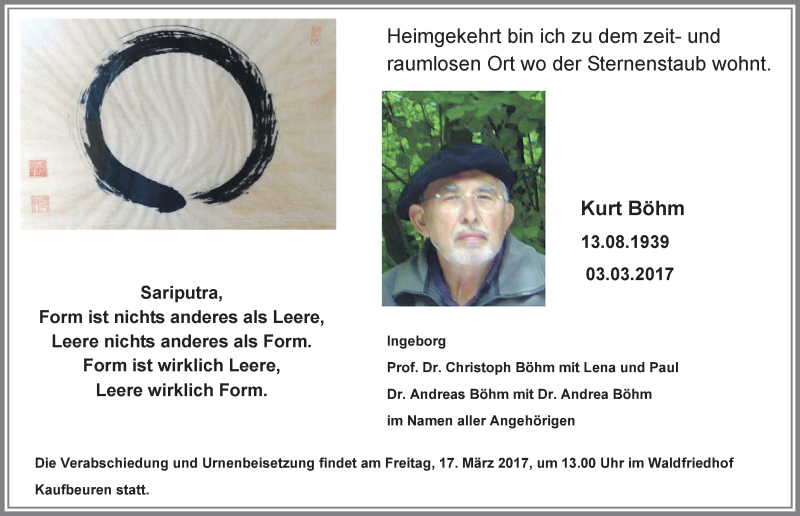 Traueranzeigen von Kurt Böhm Augsburger Allgemeine Zeitung