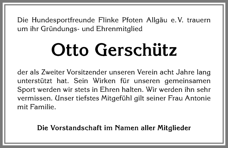 Traueranzeige von Otto Gerschütz von Allgäuer Zeitung,Kempten
