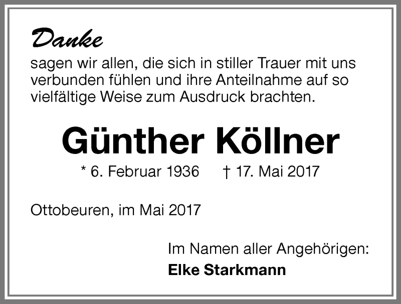Traueranzeige von Günther Köllner von Memminger Zeitung