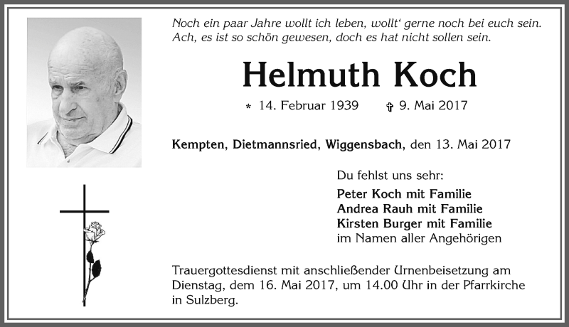 Traueranzeigen Von Helmuth Koch Augsburger Allgemeine Zeitung