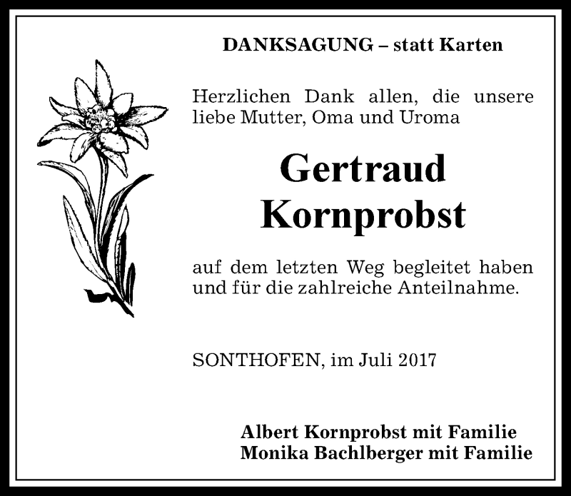 Traueranzeigen Von Gertraud Kornprobst Augsburger Allgemeine Zeitung