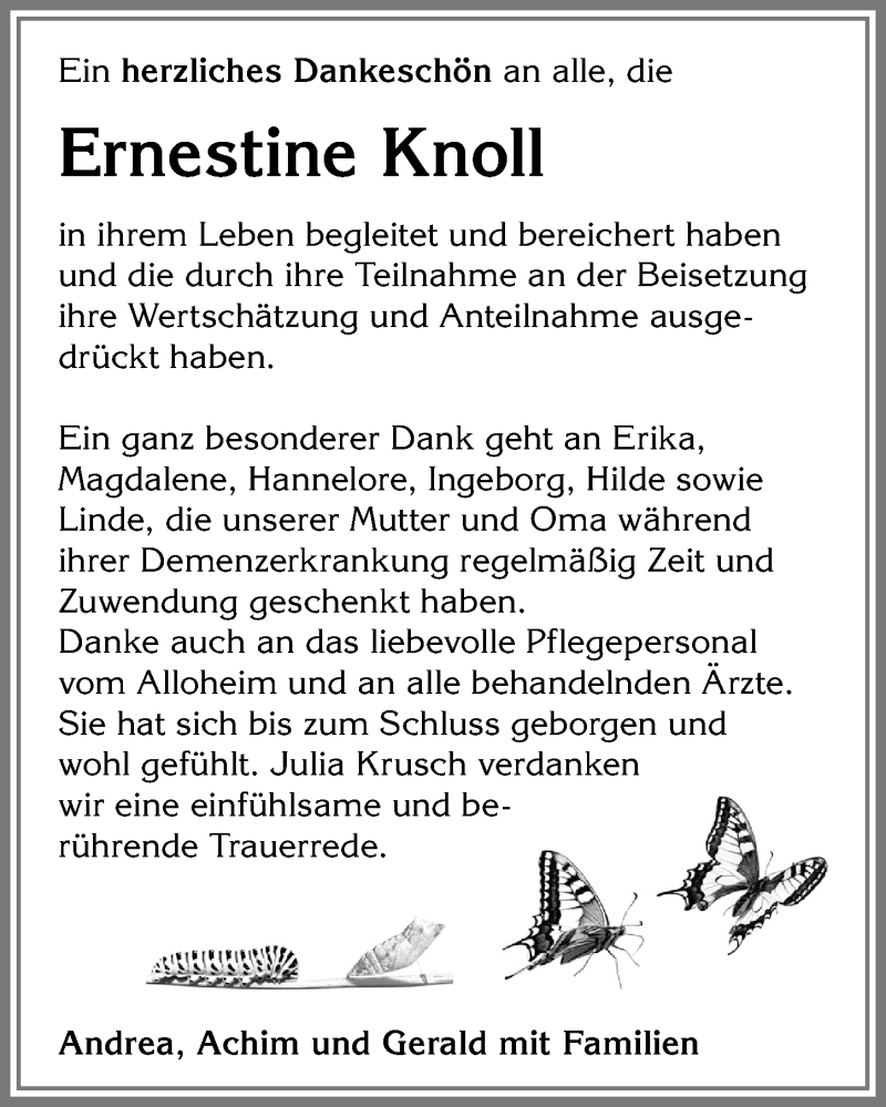 Traueranzeigen Von Ernestine Knoll Augsburger Allgemeine Zeitung