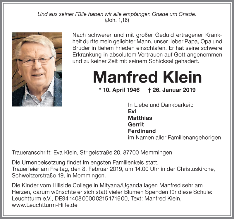 Traueranzeigen Von Manfred Klein Augsburger Allgemeine Zeitung