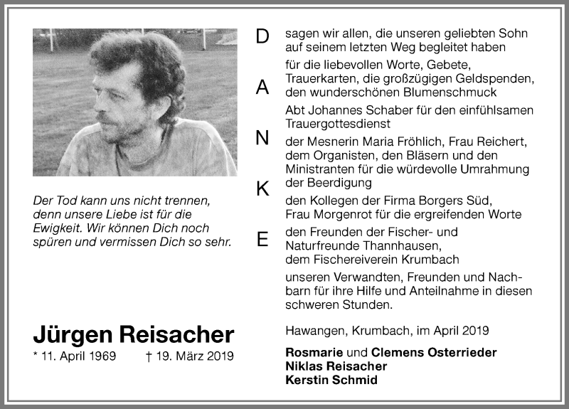 Traueranzeigen von Jürgen Reisacher Augsburger Allgemeine Zeitung