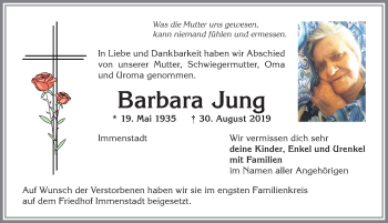 Traueranzeigen Von Barbara Jung Augsburger Allgemeine Zeitung