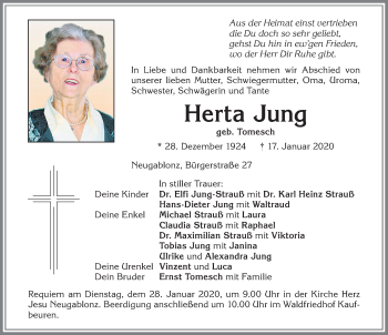 Traueranzeigen Von Herta Jung Augsburger Allgemeine Zeitung