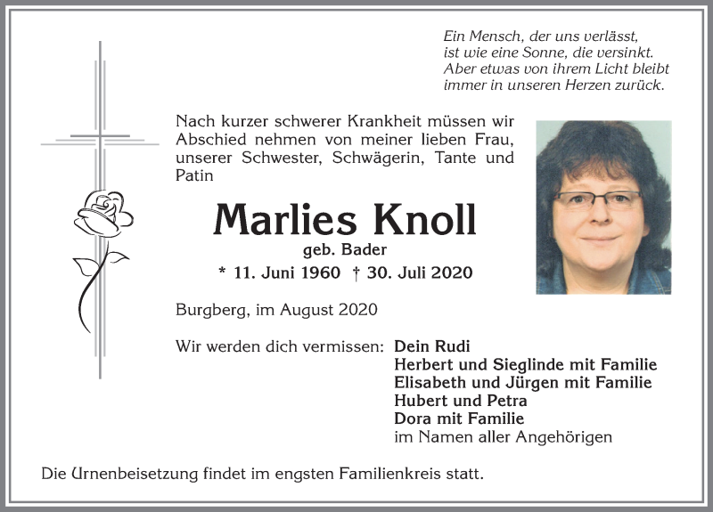 Traueranzeigen Von Marlies Knoll Augsburger Allgemeine Zeitung