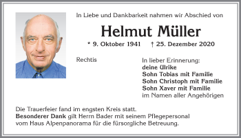 Traueranzeigen von Helmut Müller Augsburger Allgemeine Zeitung