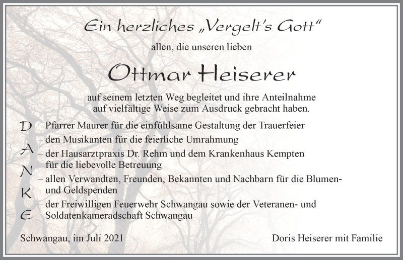 Traueranzeigen Von Ottmar Heiserer Augsburger Allgemeine Zeitung