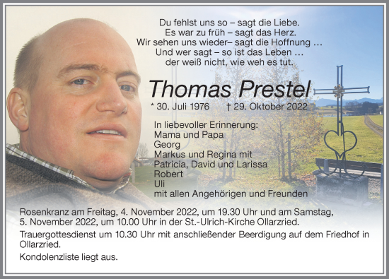 Traueranzeigen Von Thomas Prestel Augsburger Allgemeine Zeitung