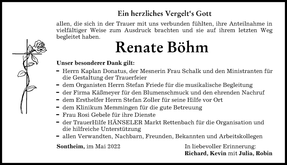 Traueranzeigen Von Renate B Hm Augsburger Allgemeine Zeitung