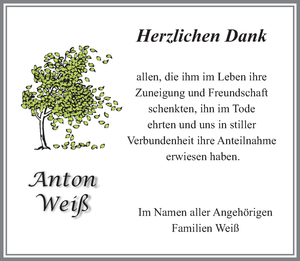 Traueranzeigen Von Anton Wei Augsburger Allgemeine Zeitung