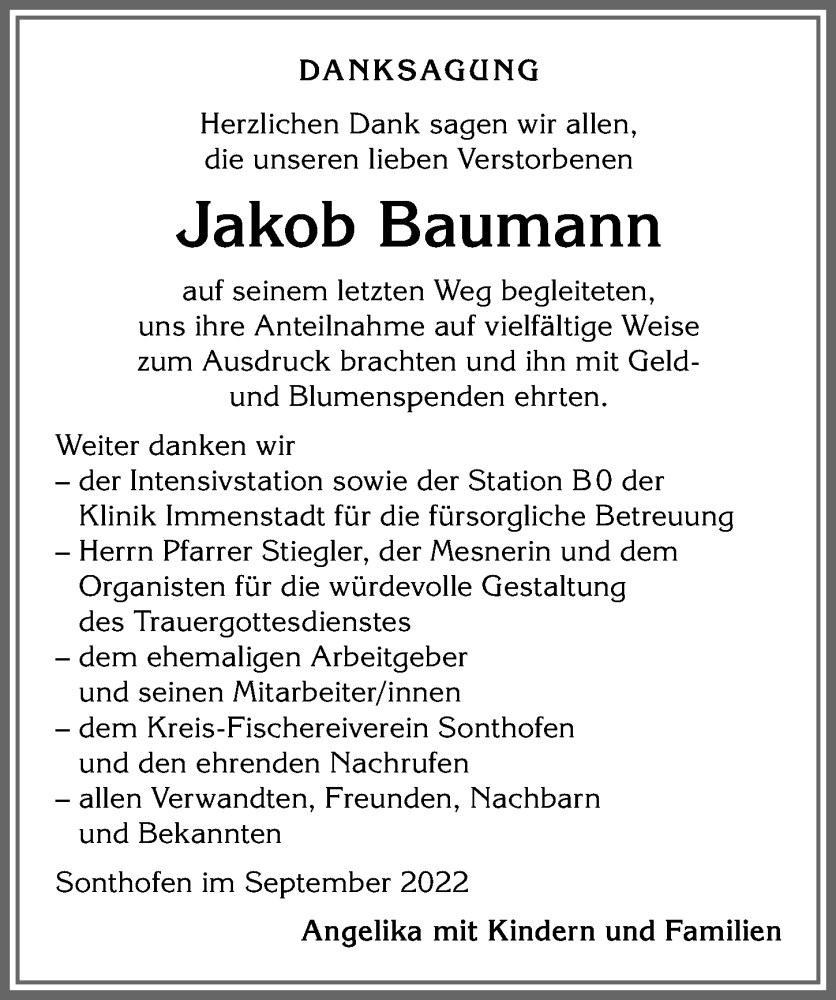 Traueranzeigen Von Jakob Baumann Augsburger Allgemeine Zeitung