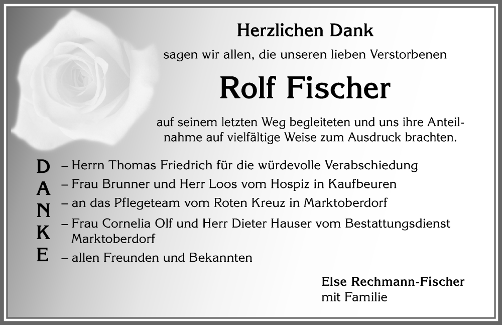 Traueranzeigen Von Rolf Fischer Augsburger Allgemeine Zeitung