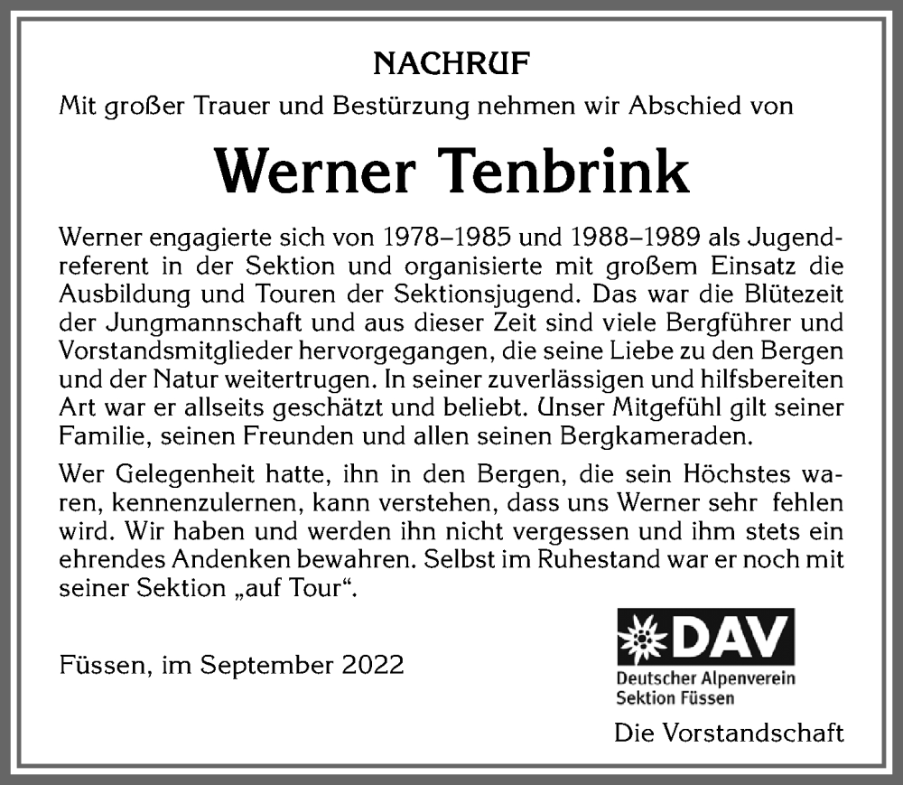 Traueranzeigen Von Werner Tenbrink Augsburger Allgemeine Zeitung