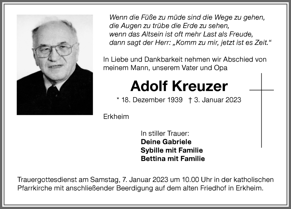 Traueranzeigen Von Adolf Kreuzer Augsburger Allgemeine Zeitung