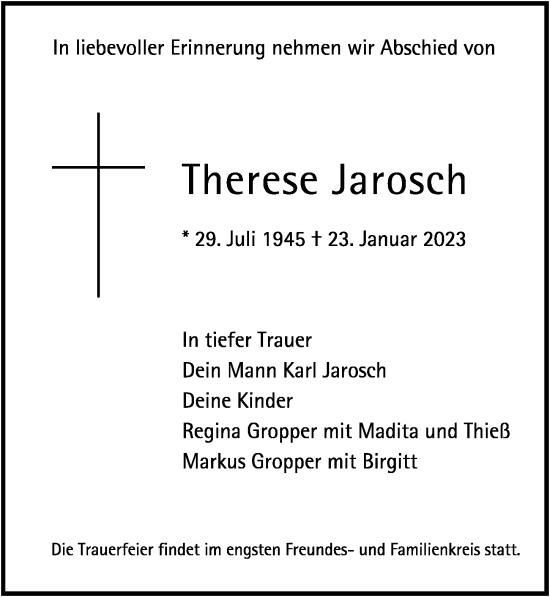 Traueranzeigen Von Therese Jarosch Augsburger Allgemeine Zeitung