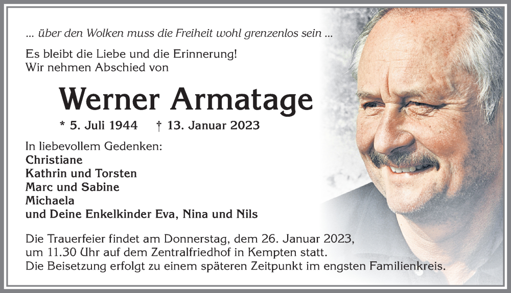 Traueranzeigen Von Werner Armatage Augsburger Allgemeine Zeitung