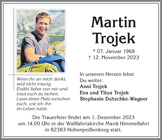 Traueranzeigen Von Martin Trojek Augsburger Allgemeine Zeitung