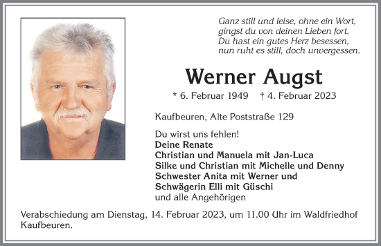 Traueranzeigen Von Werner Augst Augsburger Allgemeine Zeitung