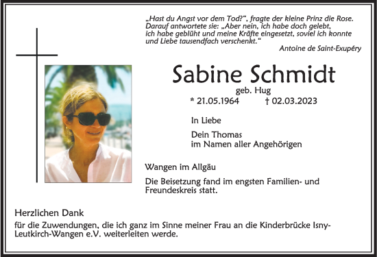 Traueranzeigen Von Sabine Schmidt Augsburger Allgemeine Zeitung