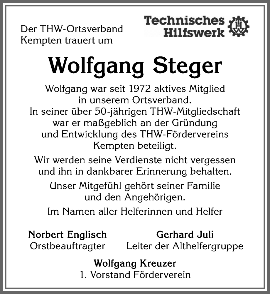 Traueranzeigen Von Wolfgang Steger Augsburger Allgemeine Zeitung