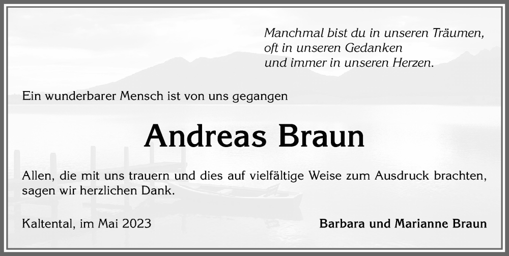 Traueranzeigen Von Andreas Braun Augsburger Allgemeine Zeitung