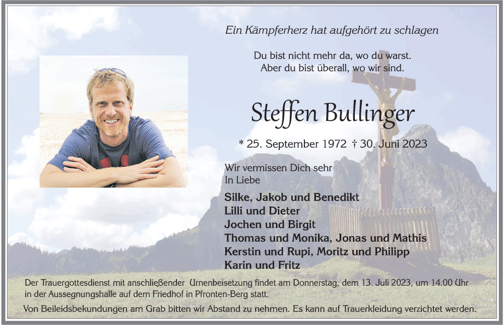 Traueranzeigen Von Steffen Bullinger Augsburger Allgemeine Zeitung