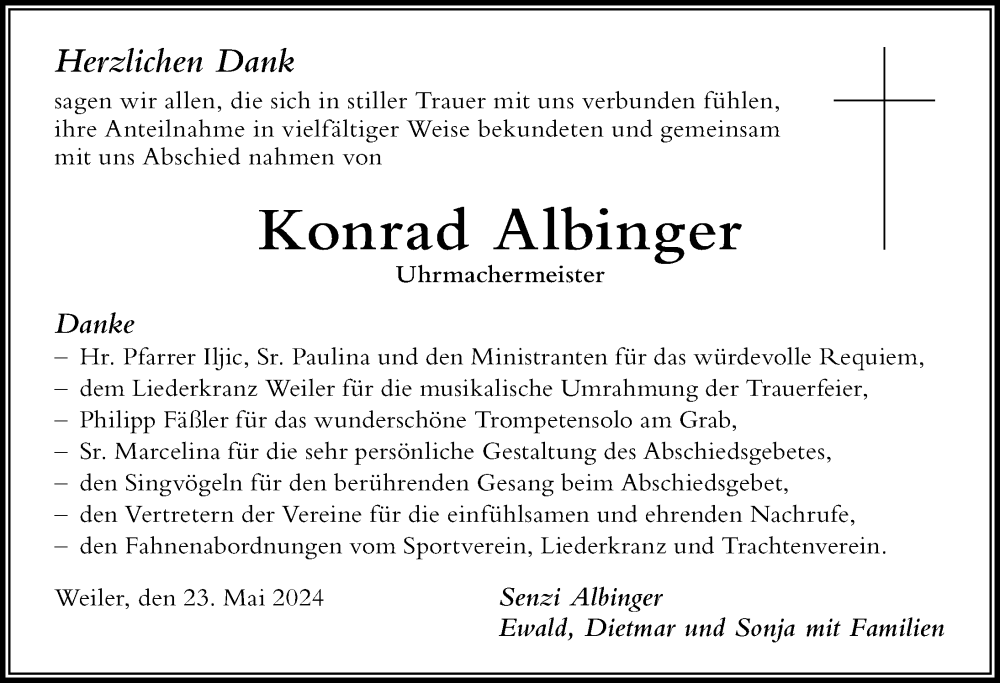 Traueranzeigen Von Konrad Albinger Augsburger Allgemeine Zeitung