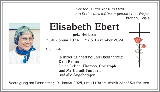 Traueranzeigen Von Elisabeth Ebert Augsburger Allgemeine Zeitung