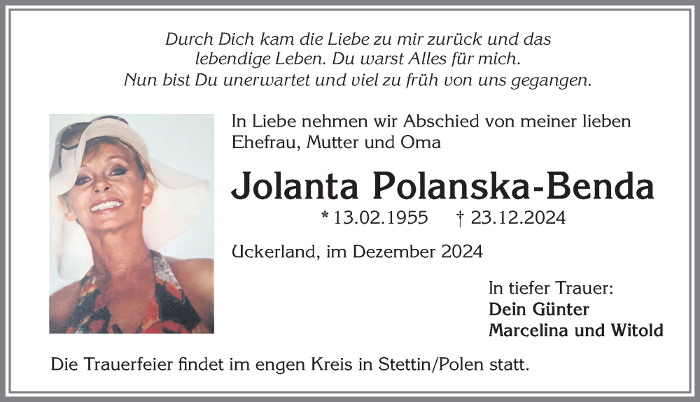 Traueranzeigen Von Jolanta Polanska Benda Augsburger Allgemeine Zeitung