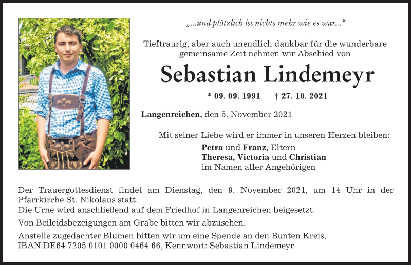 Traueranzeigen Von Sebastian Lindemeyr Augsburger Allgemeine Zeitung