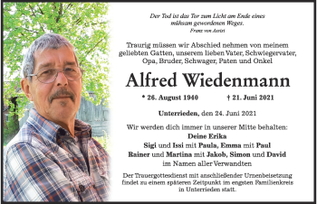 Traueranzeigen Von Alfred Wiedenmann Augsburger Allgemeine Zeitung