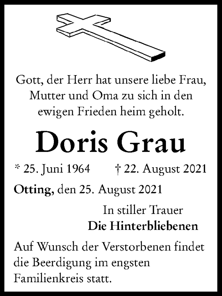 Traueranzeigen Von Doris Grau Augsburger Allgemeine Zeitung