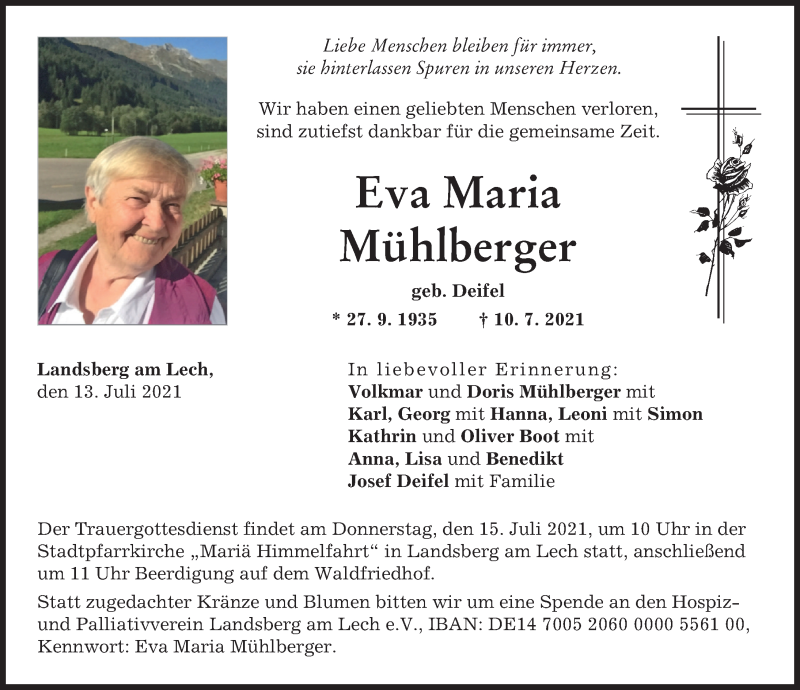 Traueranzeigen Von Eva Maria M Hlberger Augsburger Allgemeine Zeitung