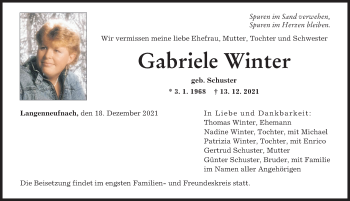 Traueranzeigen Von Gabriele Winter Augsburger Allgemeine Zeitung