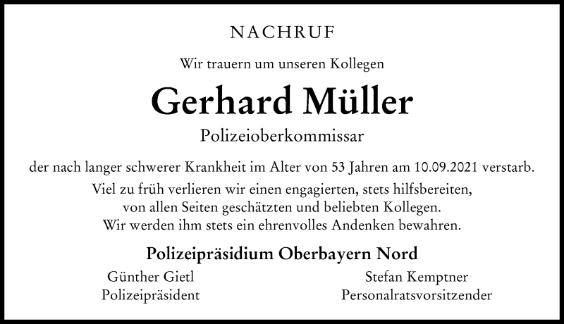 Traueranzeigen Von Gerhard M Ller Augsburger Allgemeine Zeitung