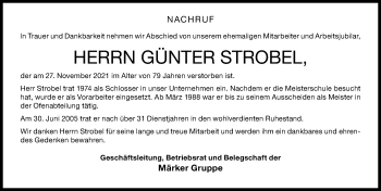 Traueranzeigen von Günter Strobl Augsburger Allgemeine Zeitung