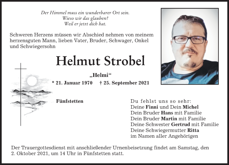 Traueranzeigen Von Helmut Strobel Augsburger Allgemeine Zeitung