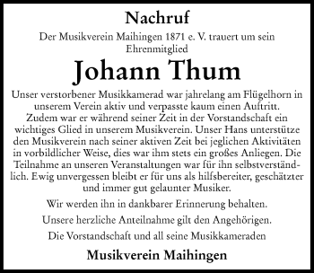 Traueranzeigen Von Johann Thum Augsburger Allgemeine Zeitung