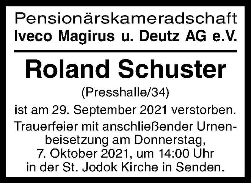 Traueranzeigen Von Roland Schuster Augsburger Allgemeine Zeitung