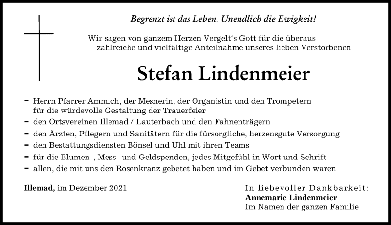 Traueranzeigen Von Stefan Lindenmeier Augsburger Allgemeine Zeitung