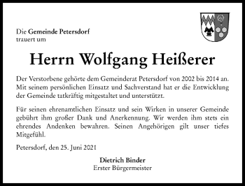 Traueranzeigen von Wolfgang Heißerer Augsburger Allgemeine Zeitung