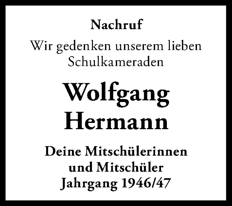 Traueranzeigen Von Wolfgang Hermann Augsburger Allgemeine Zeitung