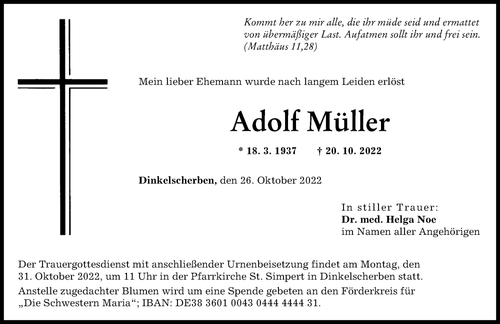 Traueranzeigen von Adolf Müller Augsburger Allgemeine Zeitung