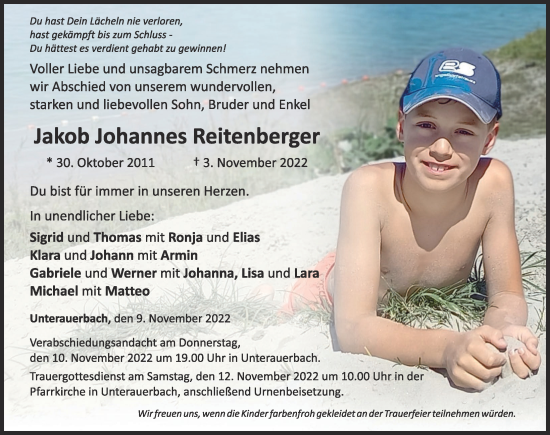 Traueranzeigen Von Jakob Johannes Reitenberger Augsburger Allgemeine