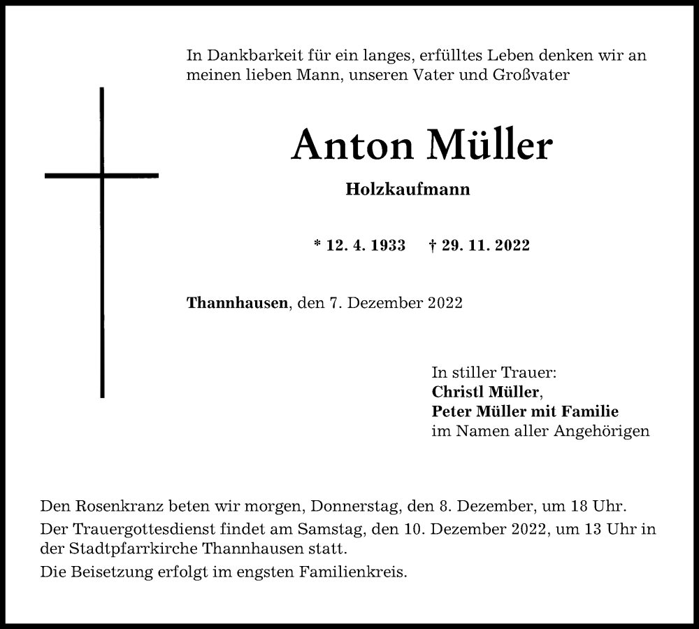 Traueranzeigen Von Anton M Ller Augsburger Allgemeine Zeitung